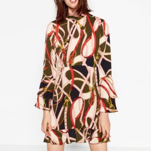 Zara Dresses & Skirts - Zara bell sleeve scarf print dress
